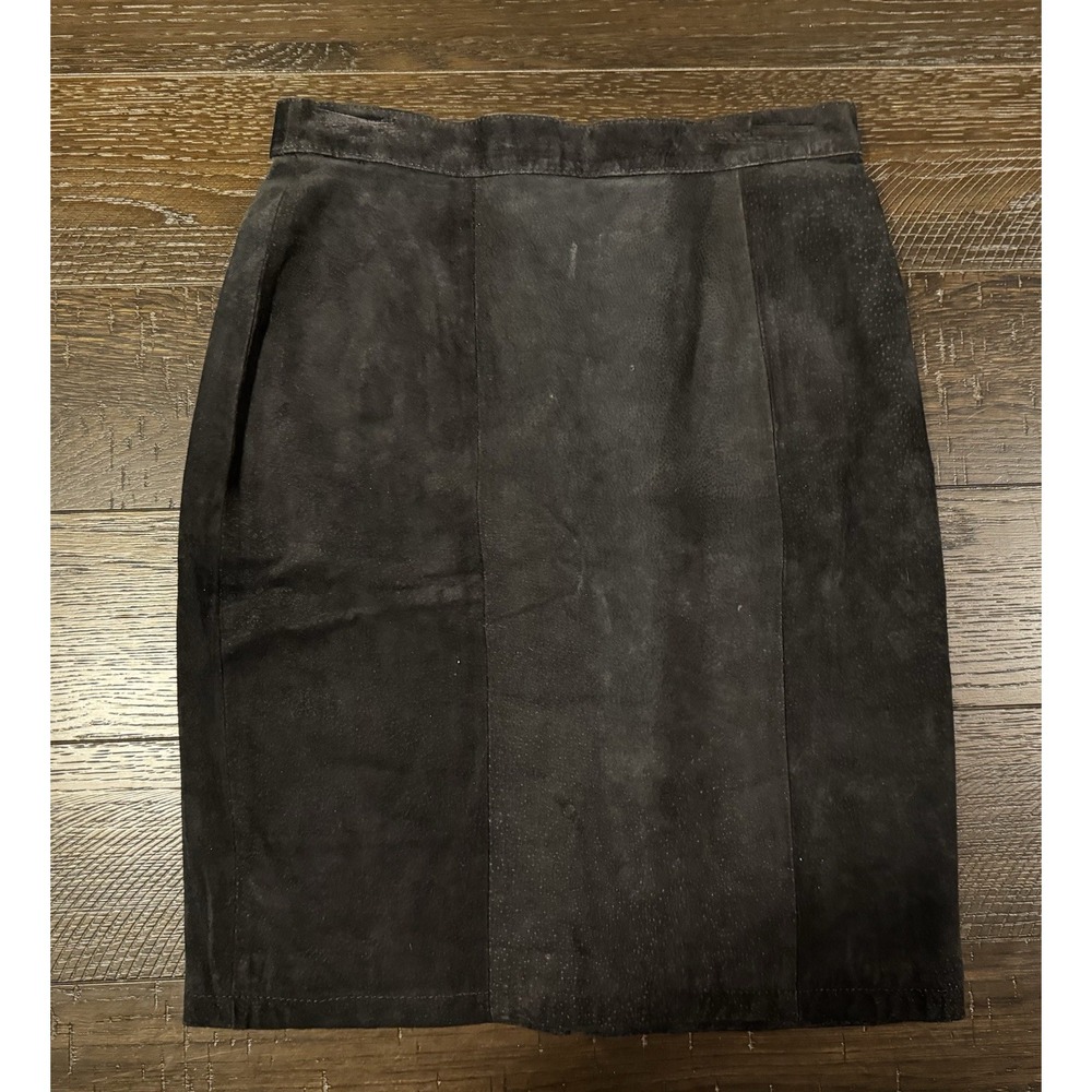 G-III Global Identity Leather Skirt Womens Size 9/10 Black Lined Back Slit  90s